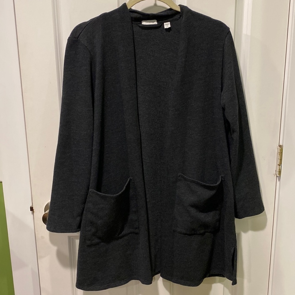 J Jill Charcoal Open Front Duster Cardigan